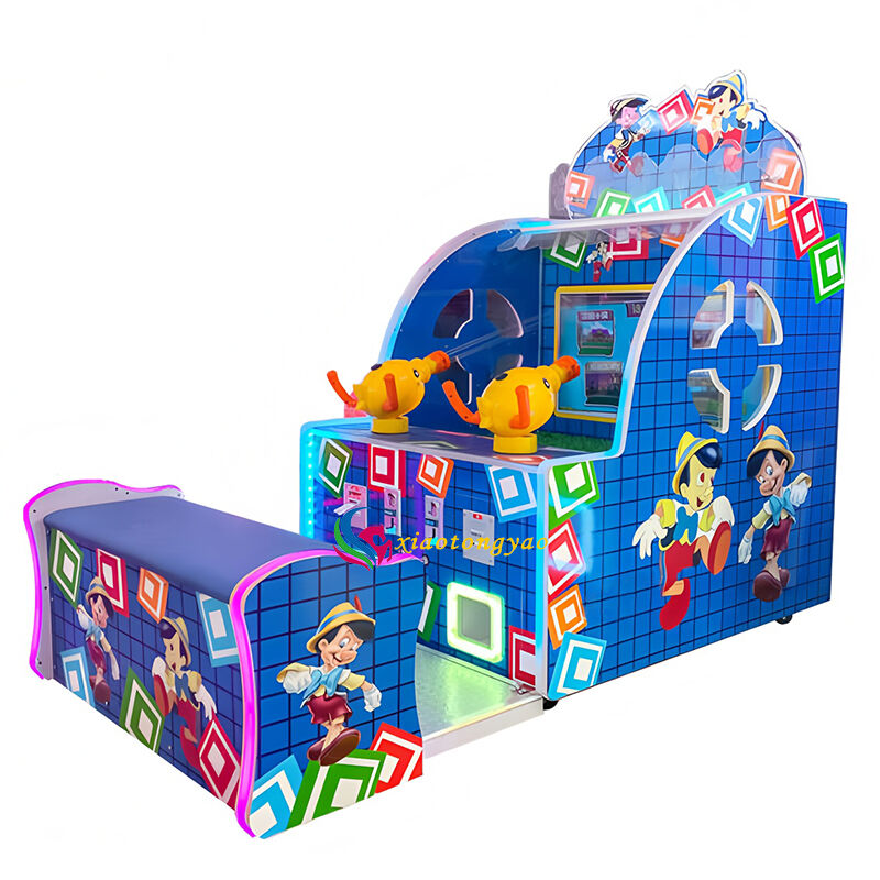 Vandkanon-Eventyr, to-personers interaktiv skydeautomat, to-personers samarbejde om at udfordre niveauer, bliv en lille helt og besejr blok-monstre