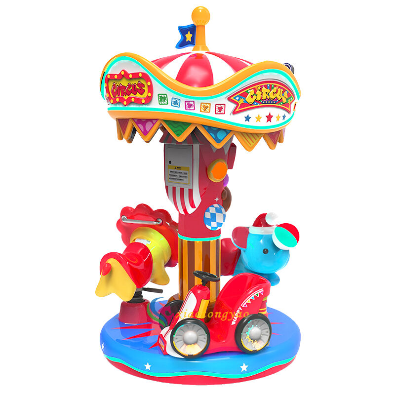 Circus Three Person Mini Carousel Cute Animal Theme, Three People Riding Together to Unlock Childhood Fun Time
