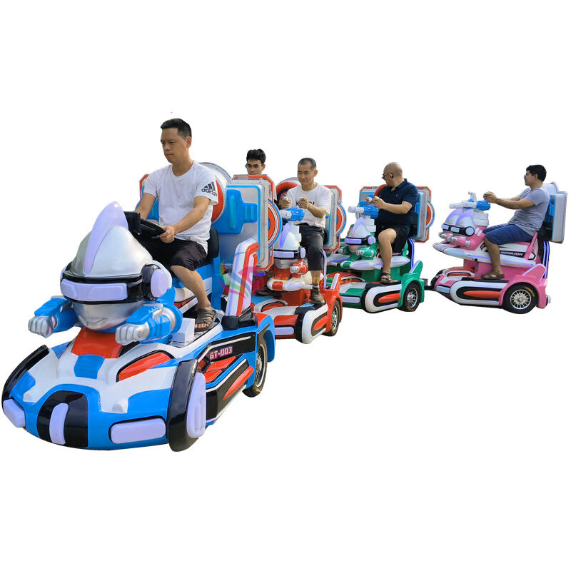 Children's fiberglass trackless train, long-distance electric train, popular amusement equipment sold directly by the factory, and gun shooting games provided