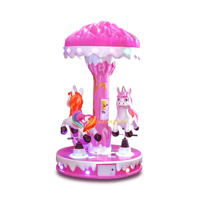  Ice and Snow Unicorn - Three Person Mini Carousel The Ice and Snow Fairy Tale of Unicorns, the Joyful Magic of Three Riding Together