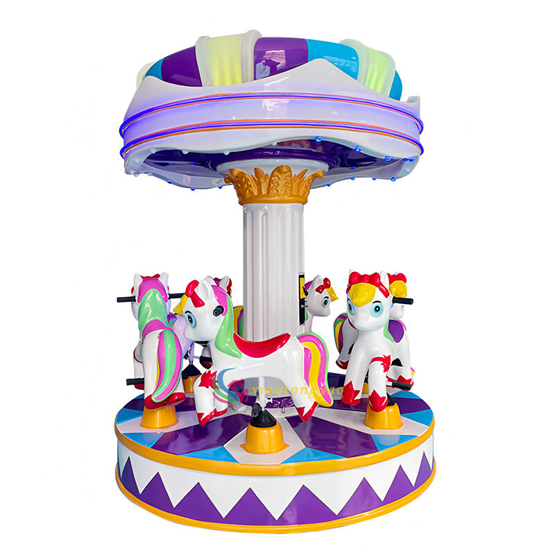 Rainbow Pony Six Person Carousel Childhood Fun Candy Color Parent Child Amusement, Indoor Amusement Park Eye catching and Explosive Product
