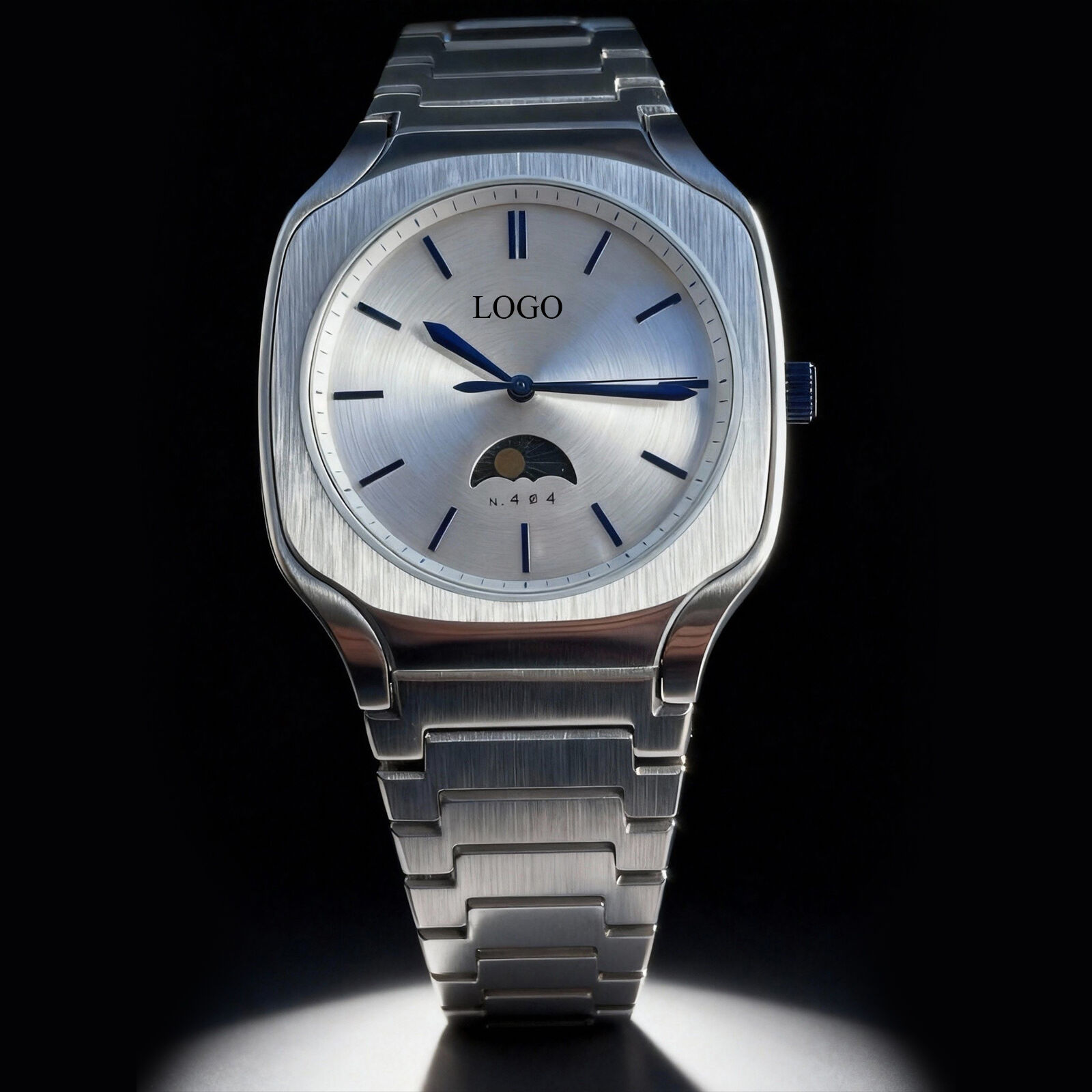 yx-w Modern Date Watch - Stainless Steel Champagne Dial Blue Hands
