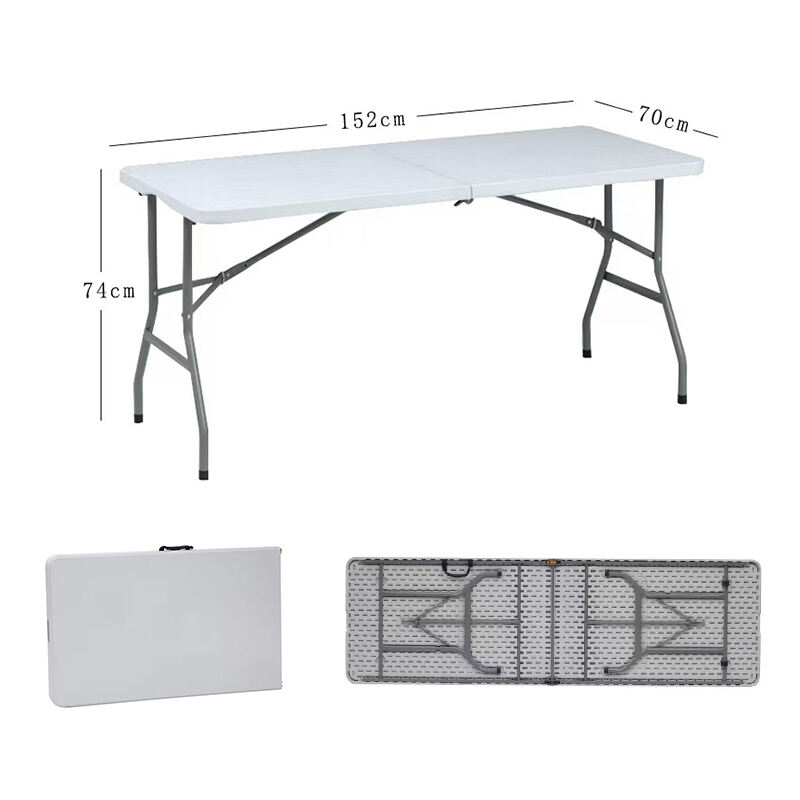 Portable Folding 4ft 6ft Outdoor Activities Table 152*70*74cm Durable Aluminum Frame with Plastic Top for Camping Hiking Picnics