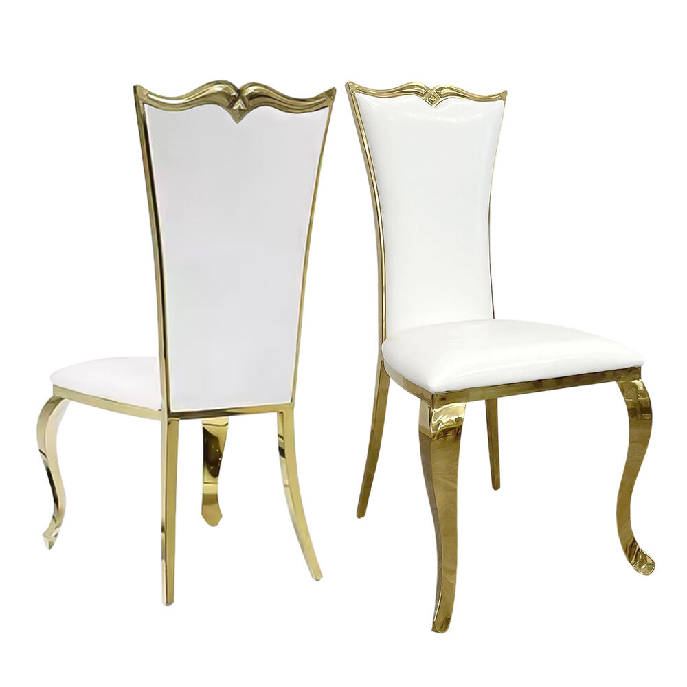 پائیدار جدید گولڈن سٹین لیس سٹیل ڈائننگ کرسی، باہر کے لیے رومانوی ہوٹل، لونگ روم، پارٹی کے لیے نشست والی کنگ تھرون