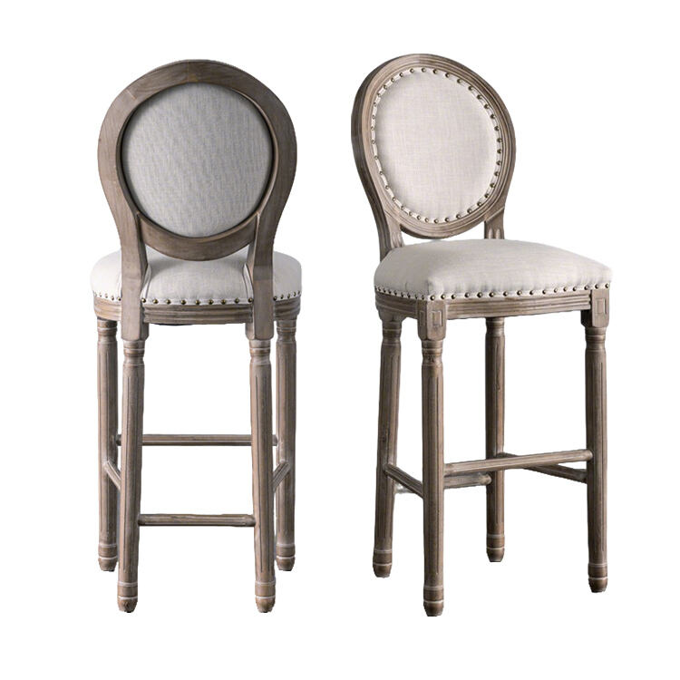 Modern American-Style Solid Wood Bar Stools Classic Design with White Fabric Soft Seating for Hotels and Commercial Use