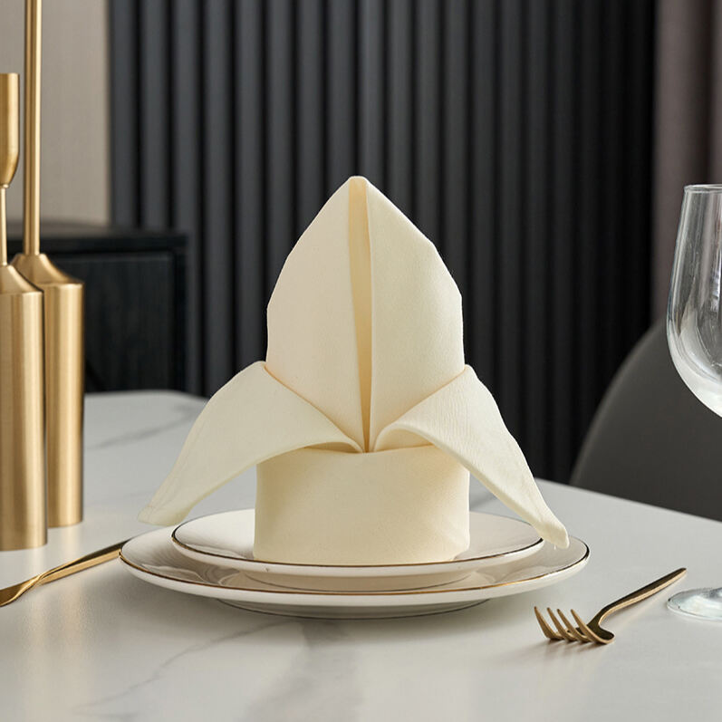 alas Meja Kotak Katun Murni 100% dan Serbet Kain Teknik Buatan Tangan untuk Penggunaan Pernikahan, Acara, Restoran, dan Jamuan