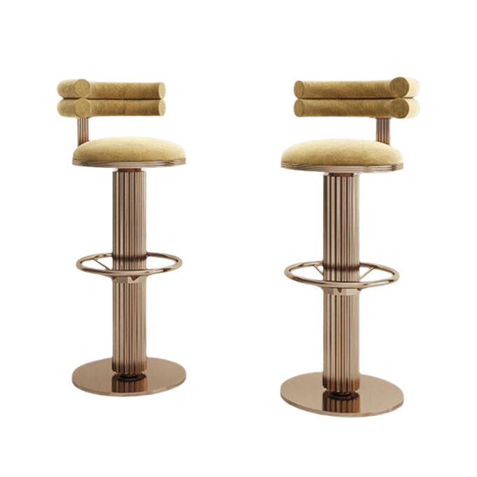 Nordic Luxury Bar Chair Stainless Steel Rotating High Cafe Stool for Home Front Desk Living Room with Leather Finish