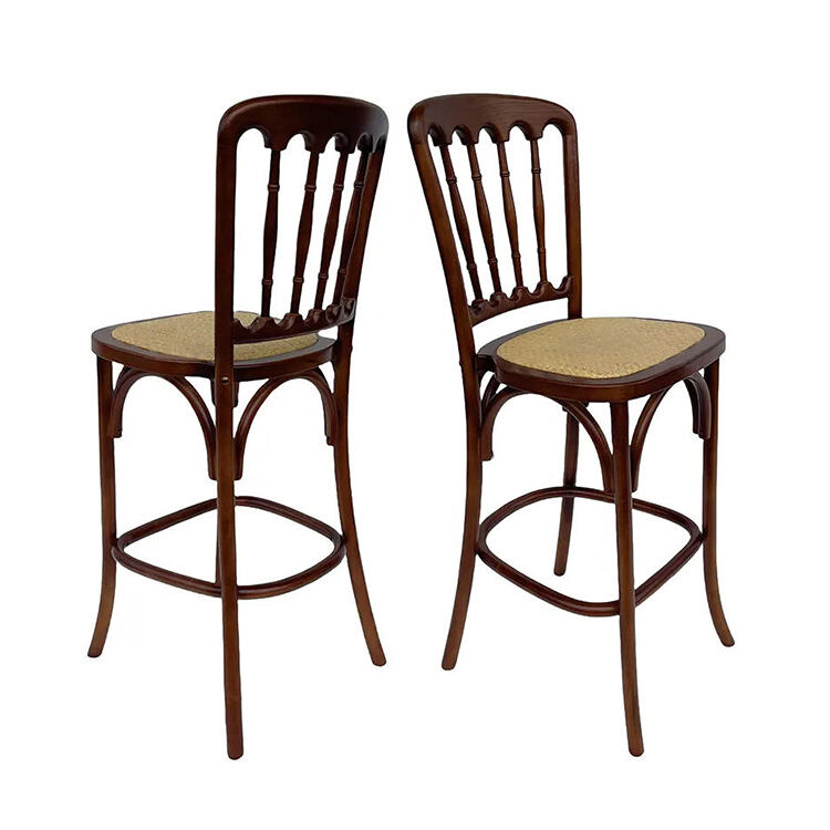 Vintage Solid Wood Bar Stool Antique-Style High-Legged Stackable Chair for Home Restaurant Hotel and Wedding Parties