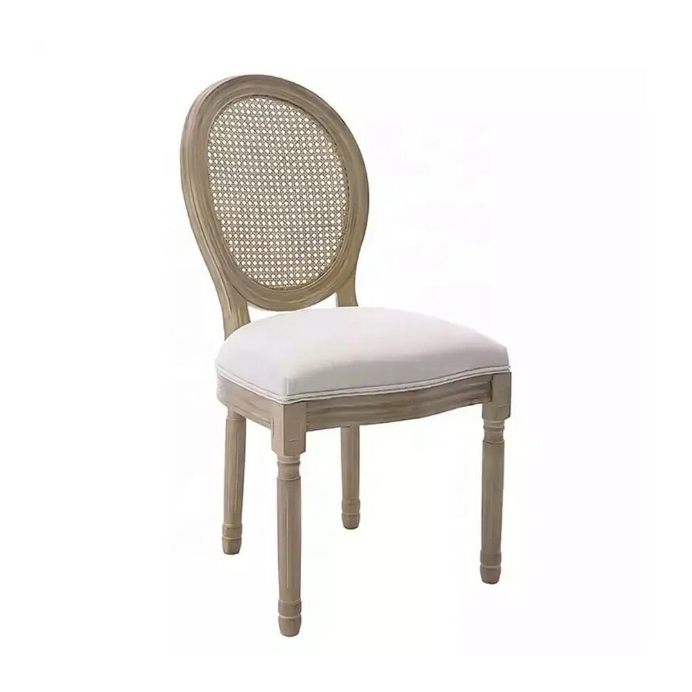 Kursi Makan Gaya Prancis Desain Vintage dengan Bingkai Kayu Solid dan Punggung Bundar untuk Restoran dan Ruang Makan Louis