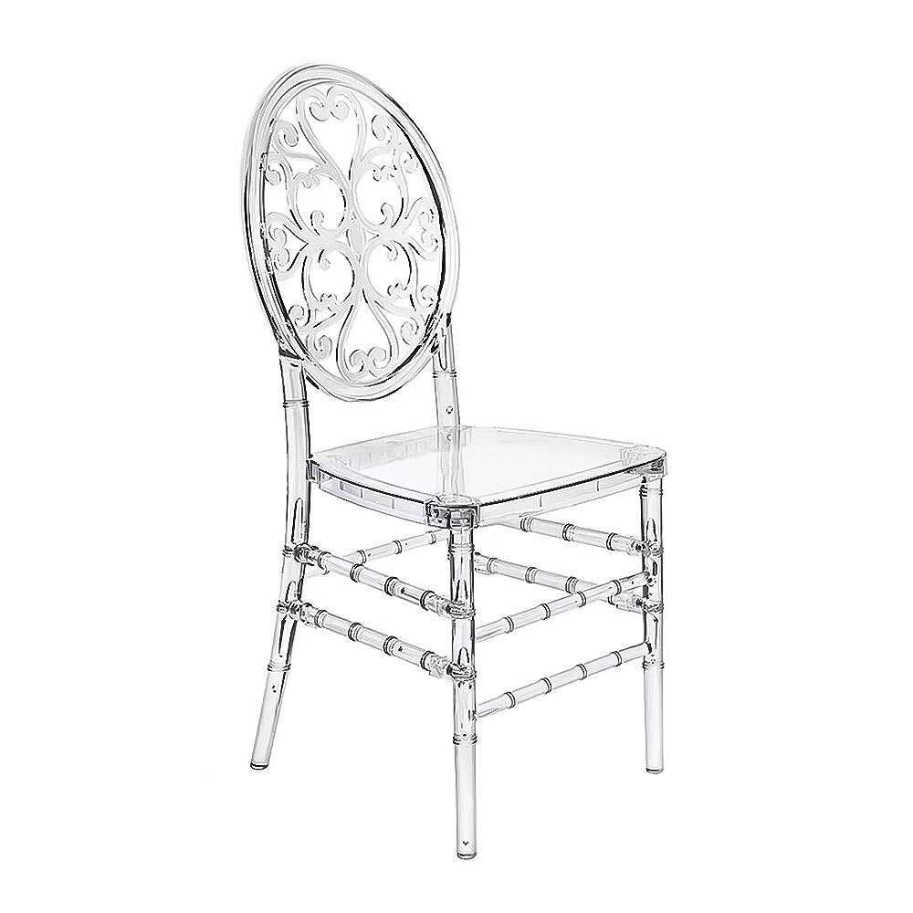 Průhledná oddělitelná židle s průhledným krystalovým rezinovým acrylem a bambusovou konstrukcí, odolná pro hotely, bary, svatby, oslavy a venkovní jídlo