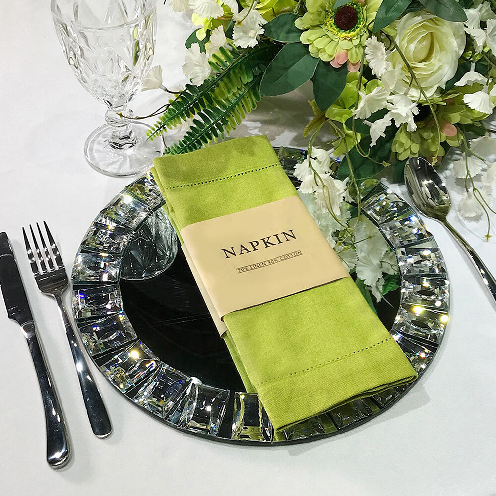 Desain Polos Modern Serbet Kain Linen 100% Buatan Tangan Bordir Dapat Digunakan Kembali untuk Pernikahan Rumah Pesawat Makan Malam Serbet Pembersih