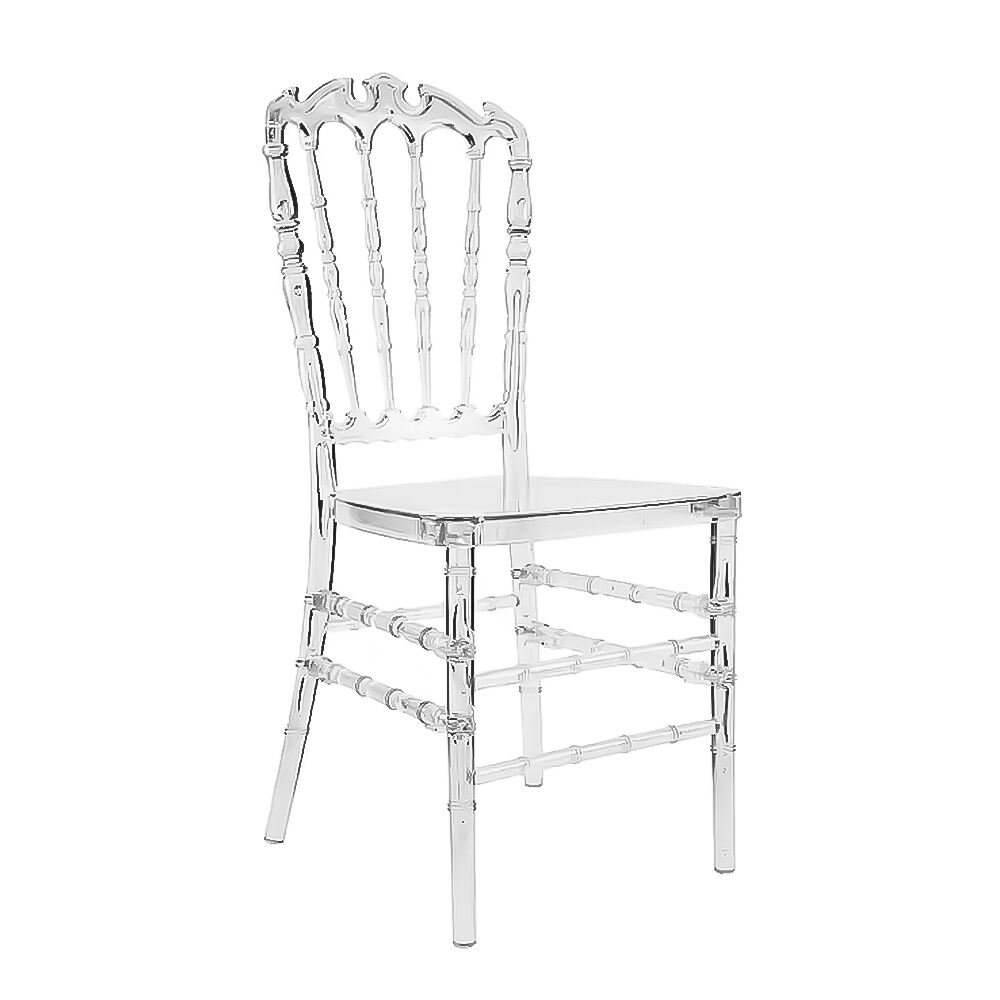 Skoon Acryl Resin Deursigtige Bruilofstoel Opstapelbaar vir Binne/Buite Hotel Eetkamer banket geleenthede Gebruik Grofkoop