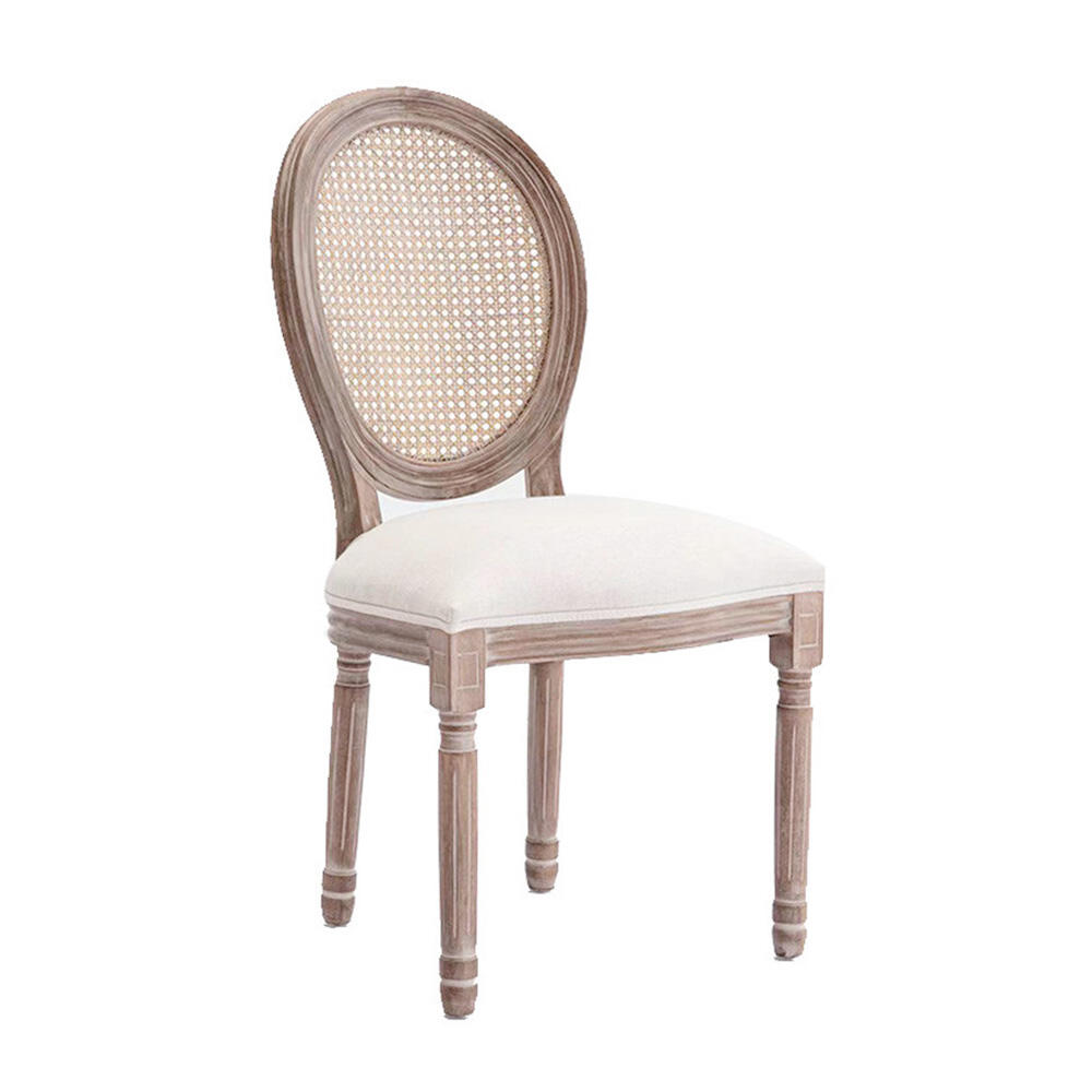 上品なルイーズチェア、ラタン編みバック仕様で、特別なイベントにフランス地方風の魅力を演出