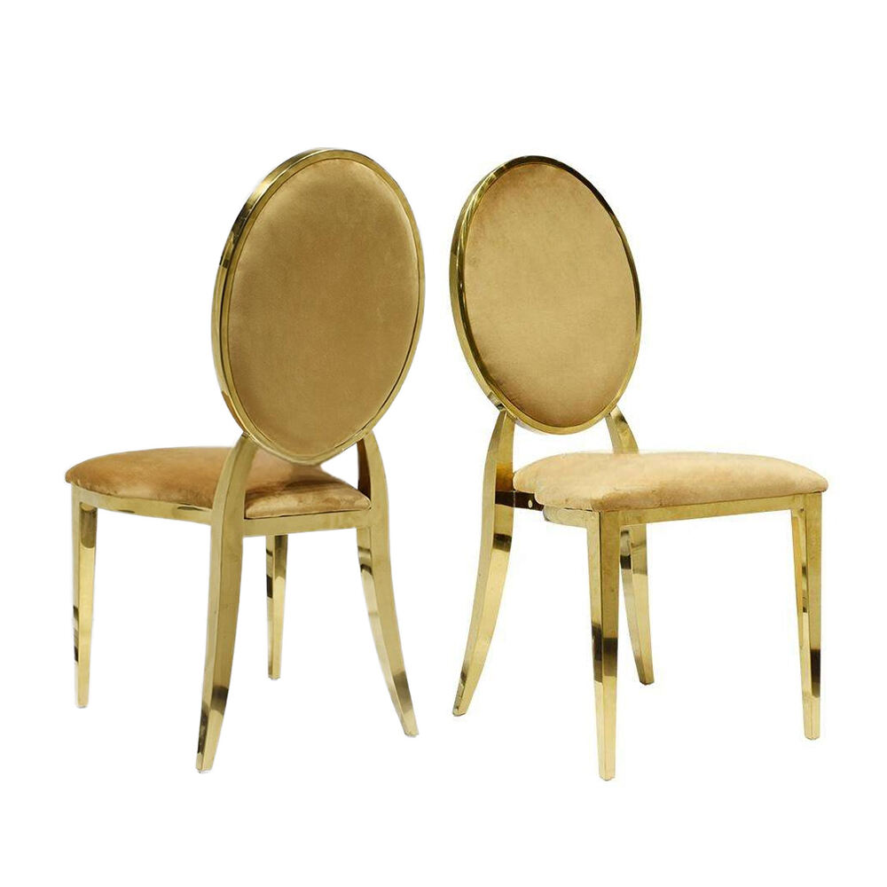 جدید فرانسیسی لوئس سٹائل ڈائننگ چیئرز گولڈ کروم وائٹ اوول ڈیزائن اسٹیک ایبل گھر، خصوصی تقریبات، پائیدار نیا دھاتی سٹائل کے لیے