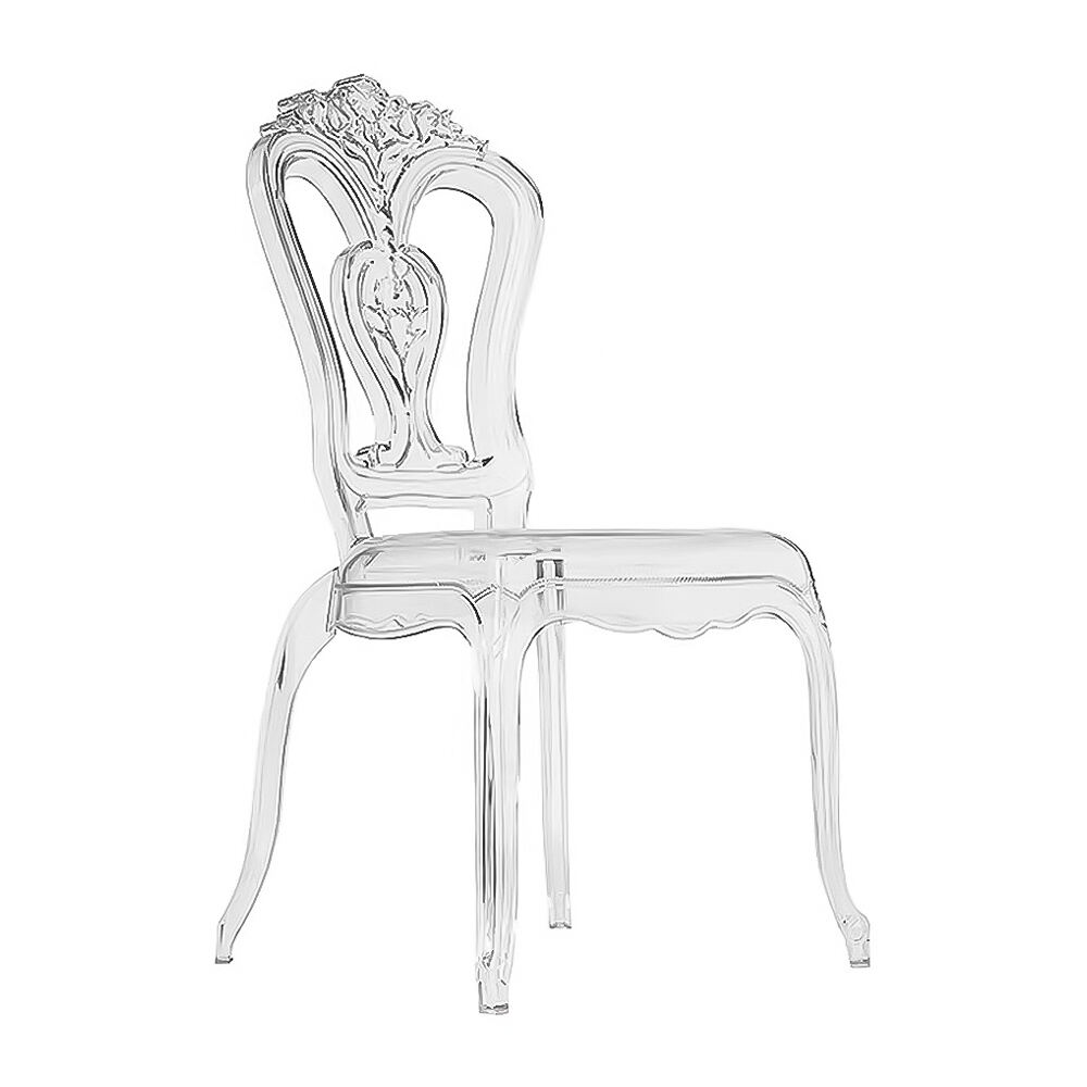 Moderne Deursigtige PC Plastiek Kristal Troon Eetkamerstoel Hoë Gehalte vir Huis Kantoor Geleentheid Hotel Buitemuurse Troue Park Gebruik