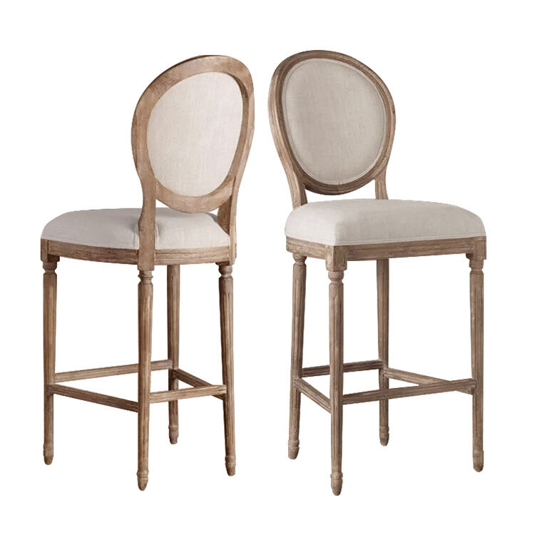 Modern French Luxury High Louis Wood Bar Stool Solid Wood Furniture for Home Restaurant Hotel Outdoor Kitchen Dining Bar Chairs