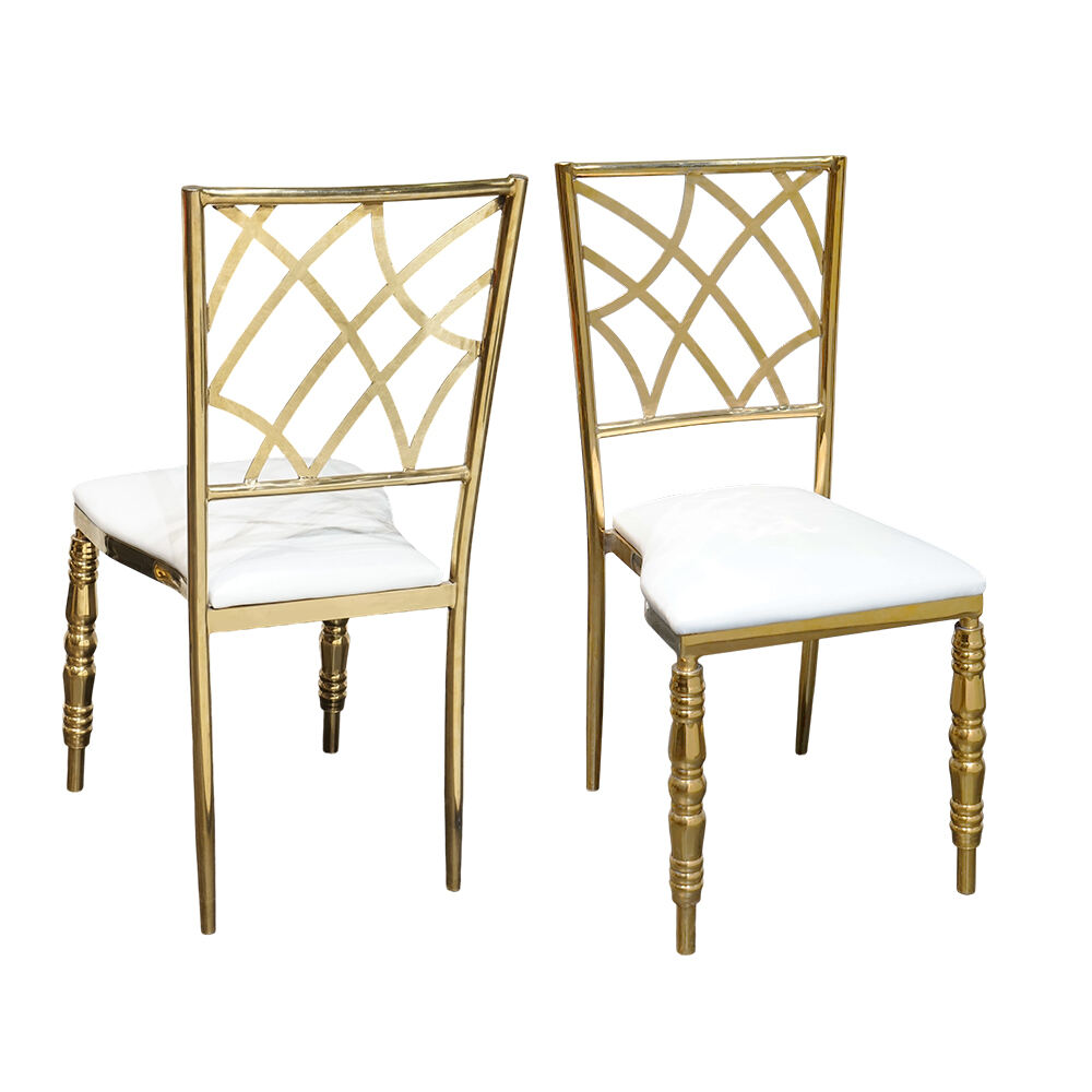 Заманауи алмаз безендіруі бар алтын түсті болаттан жасалған банкет орындығы, жігіт-қыздың патшалық үйлену орындығы