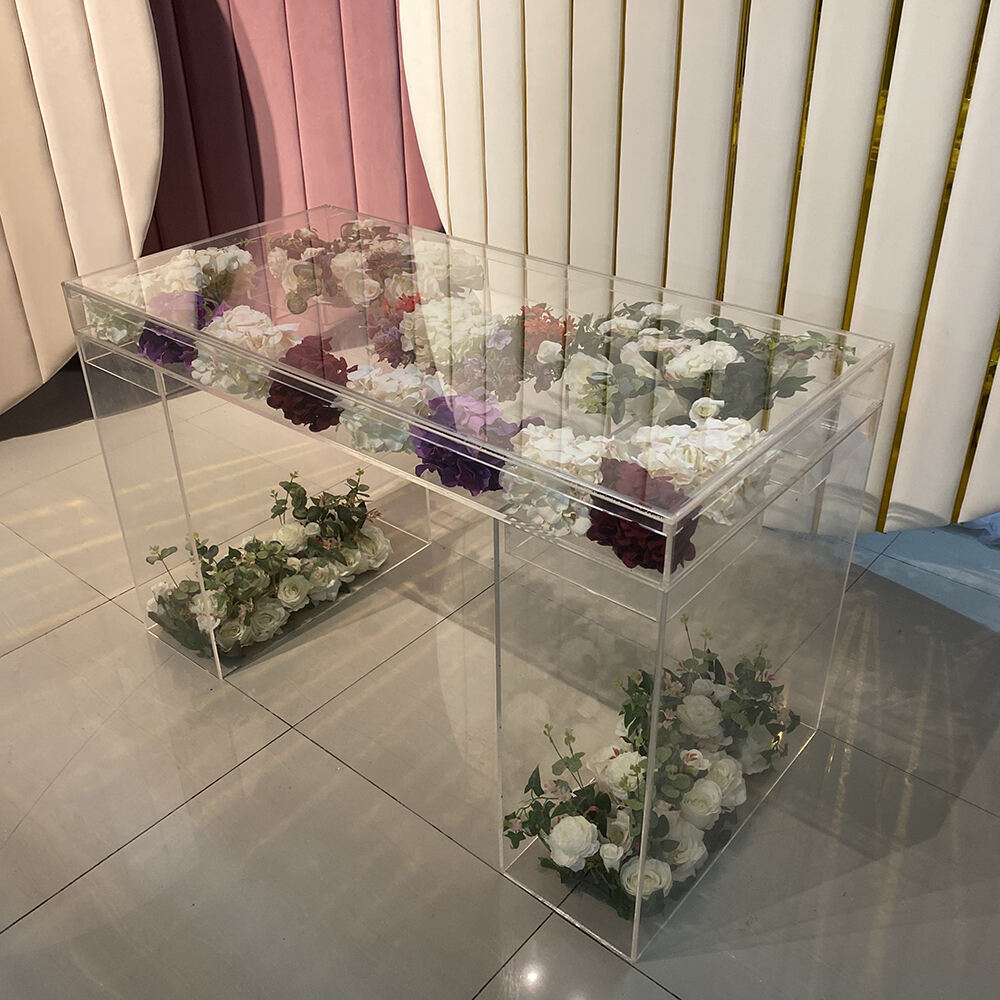 Acrylic Rectangular Dining Table Plastic Hotel Furniture for Wedding Party Restaurant Event Banquet Birthday Display Use