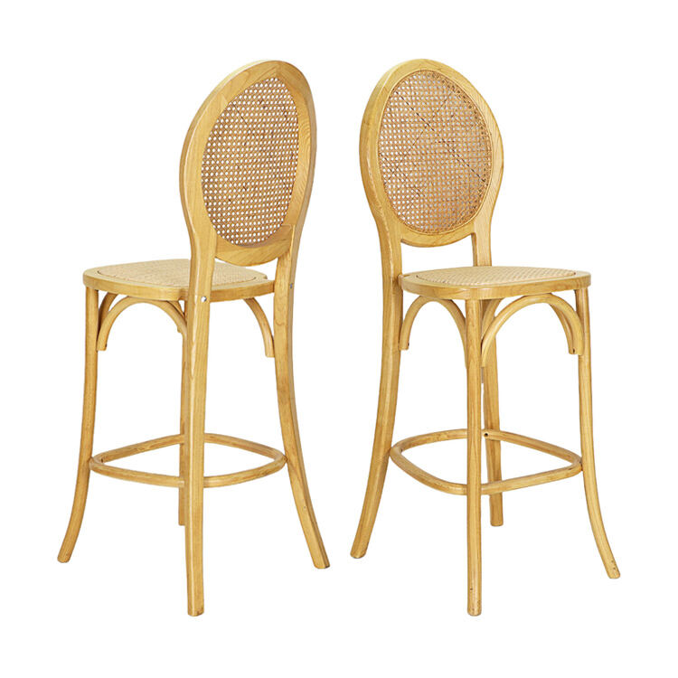 Modern Solid Wood Bar Stools with Rattan-Woven Furniture Stable Steady for Bars Hotels Parties Kitchen Bedroom Outdoor Use