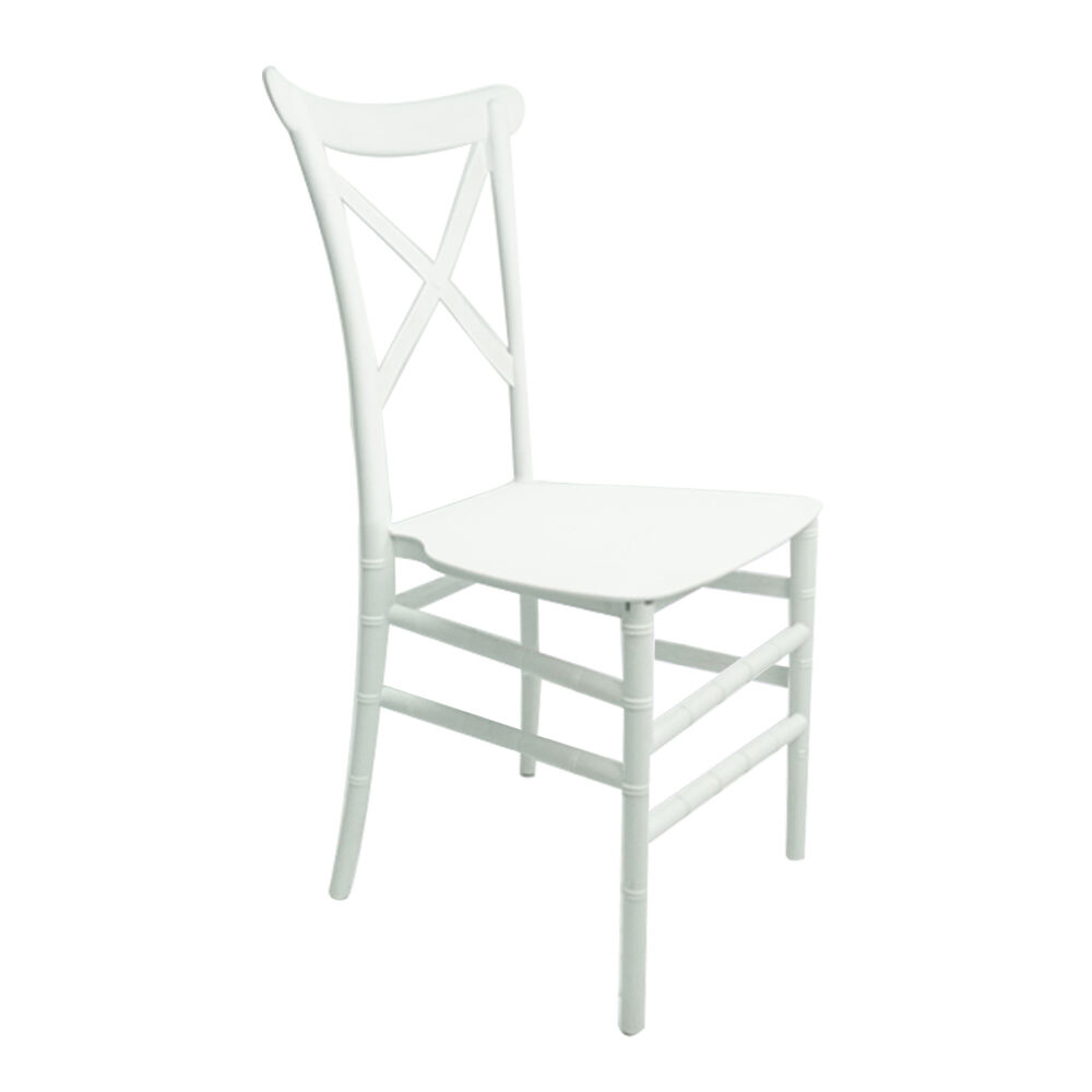 Убризгана модерна бела столица од PP смоле за хотелску трапезарију, намењена коришћењу напољу, сложива Чиавари столица за свадбене банкете