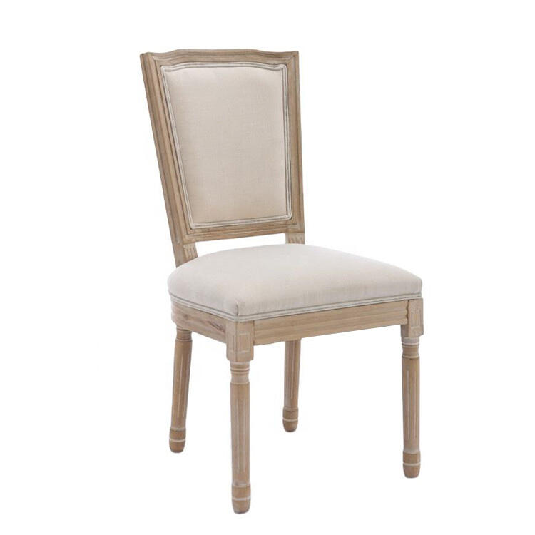 Antique Brushed Dining Chair Solid Birch Wood Frame Retro Vintage Design Home Office Kitchen Chair Linen Fabric Rubber