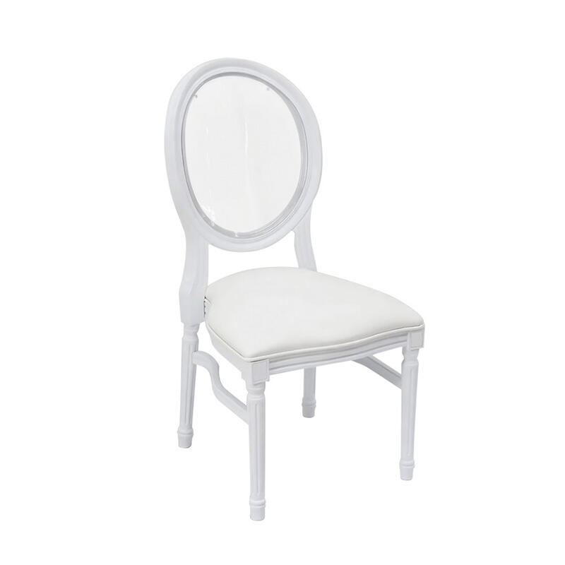 Modern Oak Wooden Wedding Chairs with Transparent Backrests Upholstered Seat Cushions for Outdoor Dining Living Rooms Hotels Etc