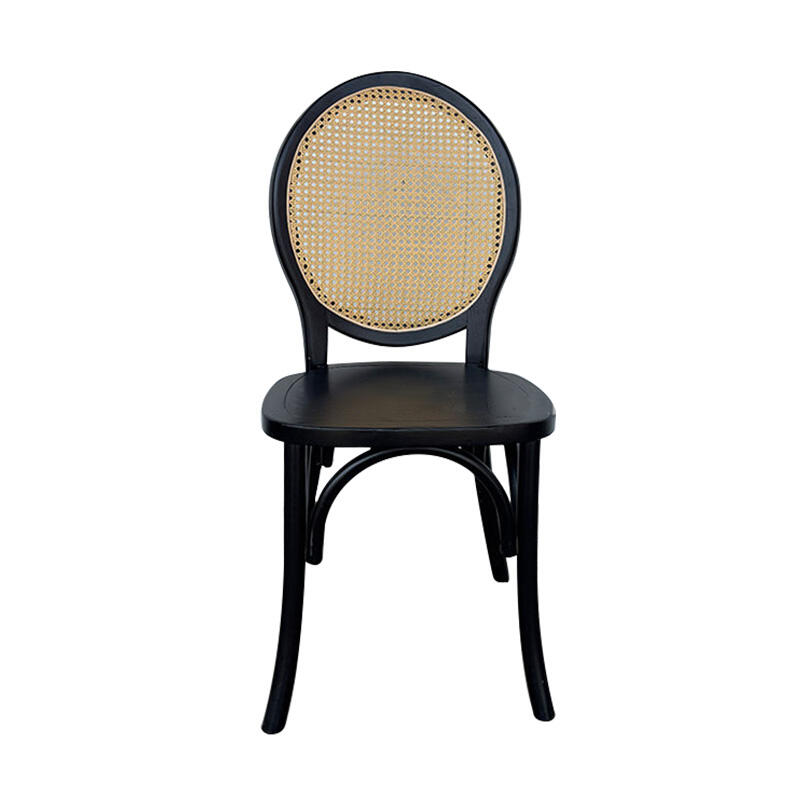 Modern Antiqued Solid Black Rattan Back Dining Chair for Hotels Bars Events Weddings Outdoor Venues Solid Wood Style