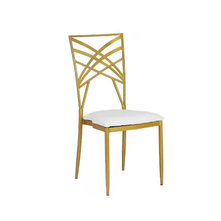 மொத்த விற்பனையில் சிறந்து விற்பனையாகும் நவீன நிகழ்வு சாமான், பொன்-வெள்ளை ஸ்டீல் டிஃபனி நாற்காலிகள், இருக்கை குஷனுடன் கூடிய திருமண நாற்காலிகள்