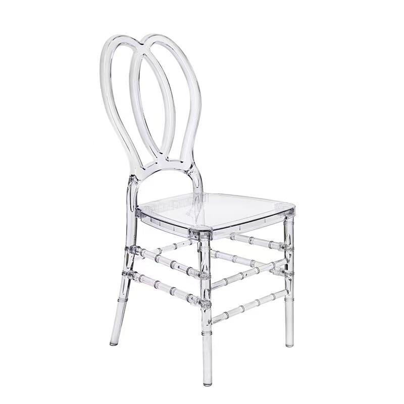 Průhledná oddělitelná židle s průhledným krystalovým rezinovým acrylem a bambusovou konstrukcí, odolná pro hotely, svatby, oslavy a venkovní jídlo & akce