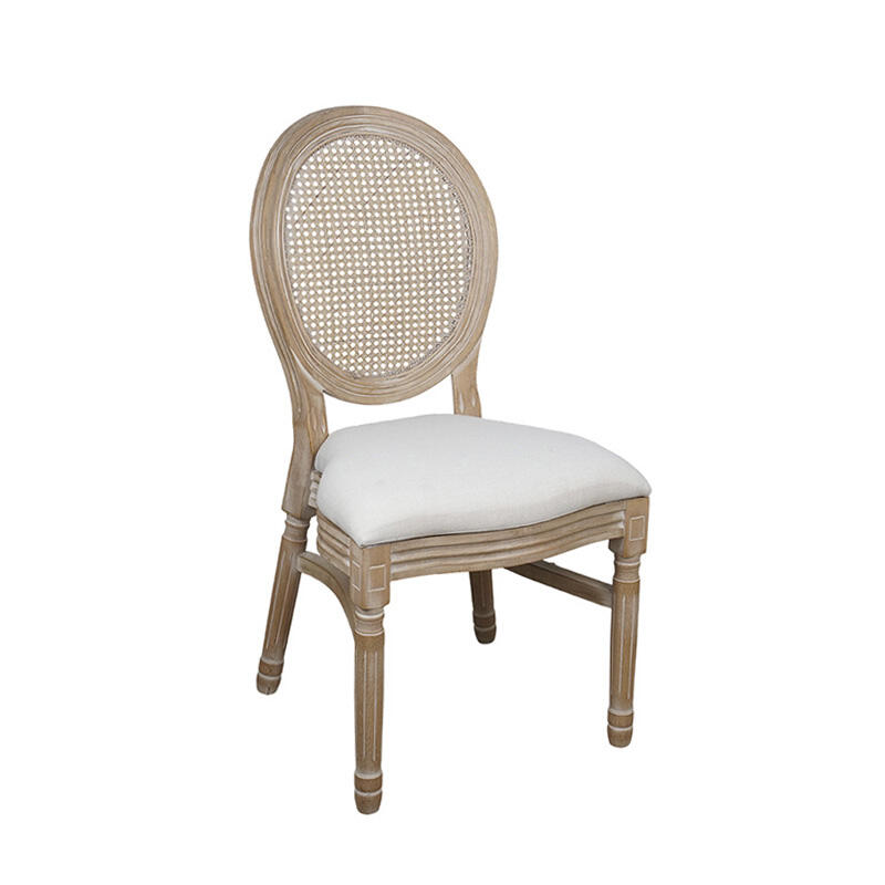 Modern Solid Wood Louis Chair French Cane Oval Back Dining Chair Upholstery for Restaurants Outdoor Spaces Private Halls