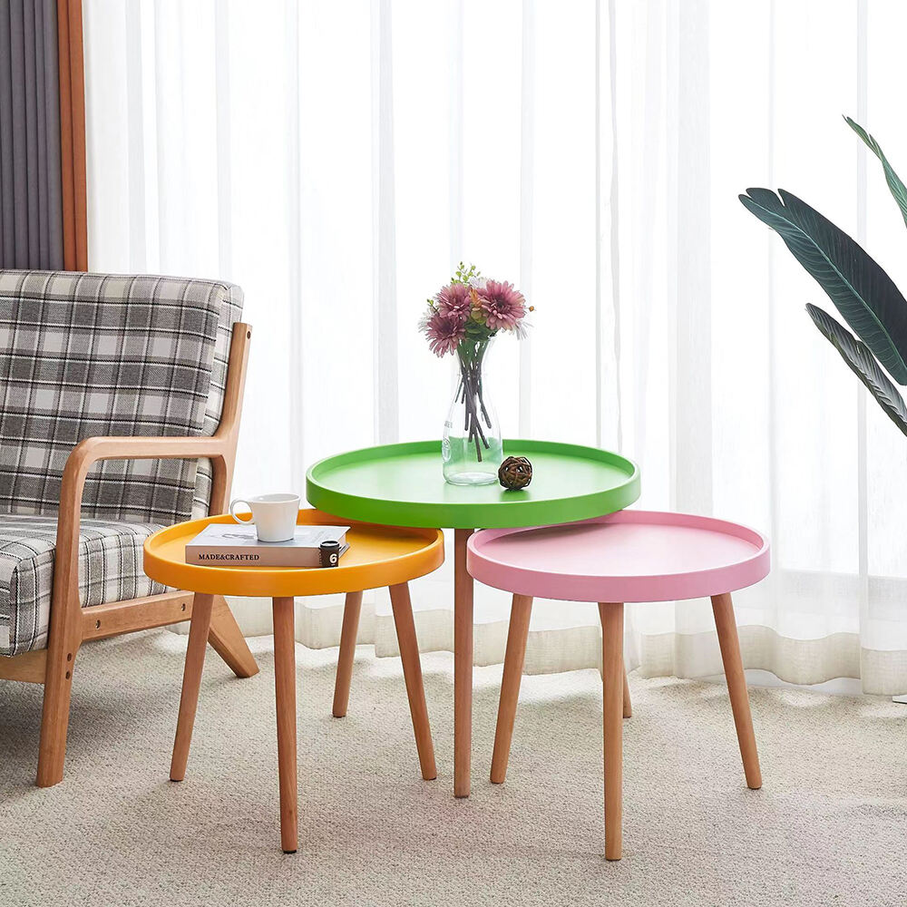 Пластмасова маса за кафе, дървена дневна, с крака от цялостно дърво, малка кръгла маса от епоксидна смола и дърво