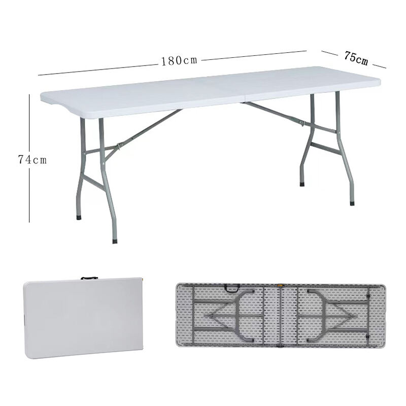 Portable Adjustable 6ft 180cm*75cm Folding Table Durable HDPE Plastic for Outdoor Activities Dining Park Event Wedding Banquet