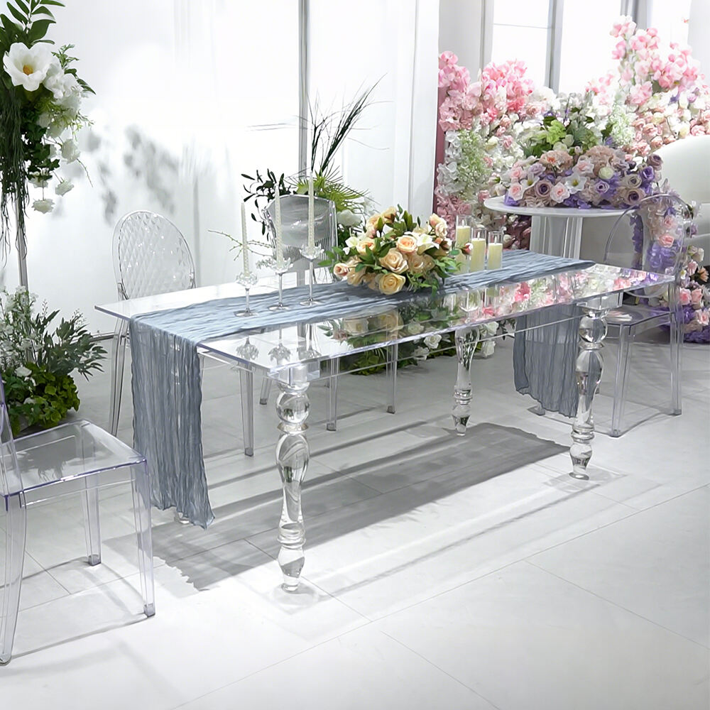 Acrylic Rectangular Dining Table Plastic Hotel Furniture for Wedding Party Restaurant Living Room Event Banquet Table Display