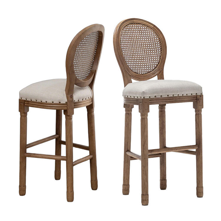 Modern Design High Back Leather Bar Stool Counter Height with Rattan Wood-for Home Kitchen Dining Outdoor and Hotel Use