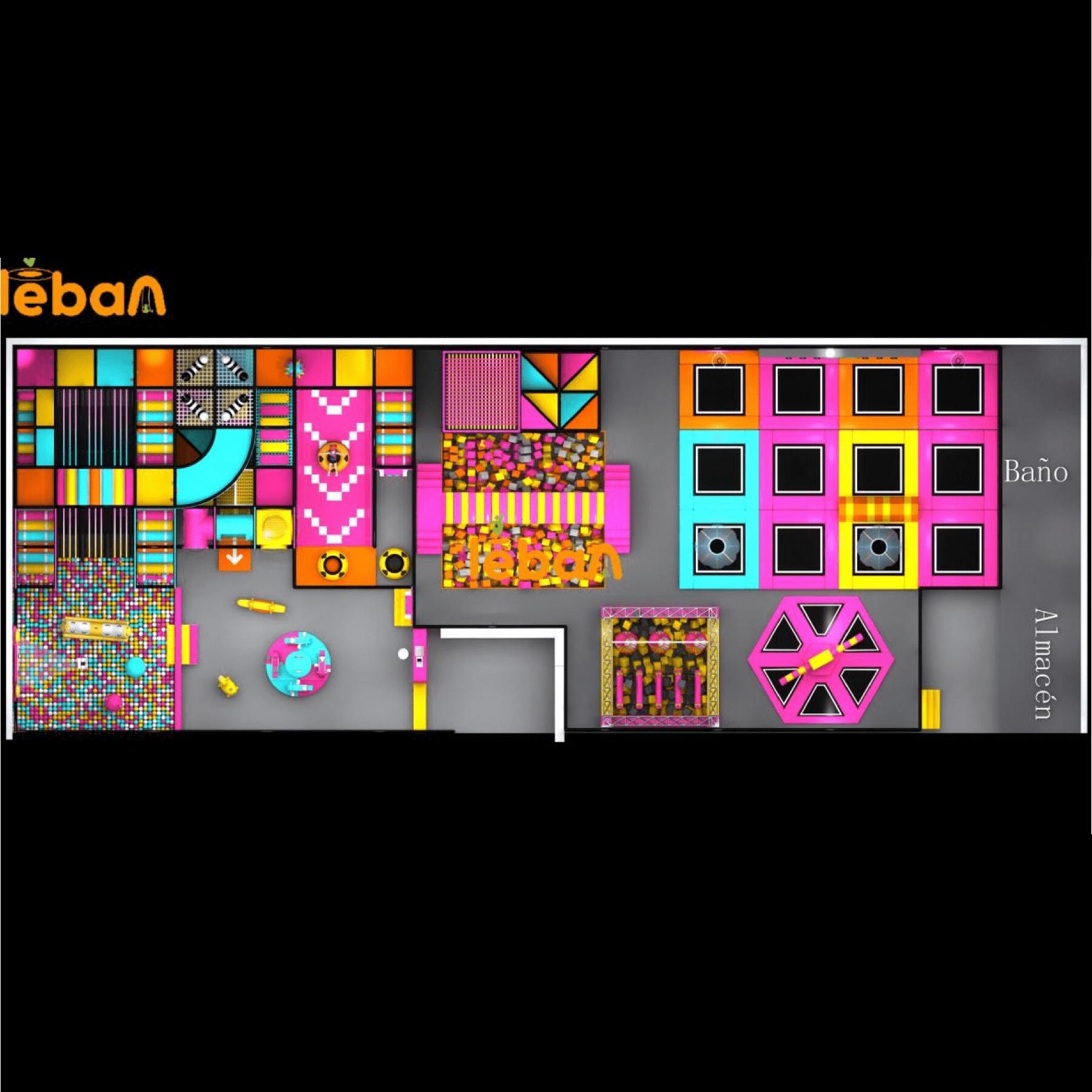 ملعب داخلي مع ترامبولين للتزلج على اليابسة وألعاب تفاعلية ومنطقة مغامرة ملونة