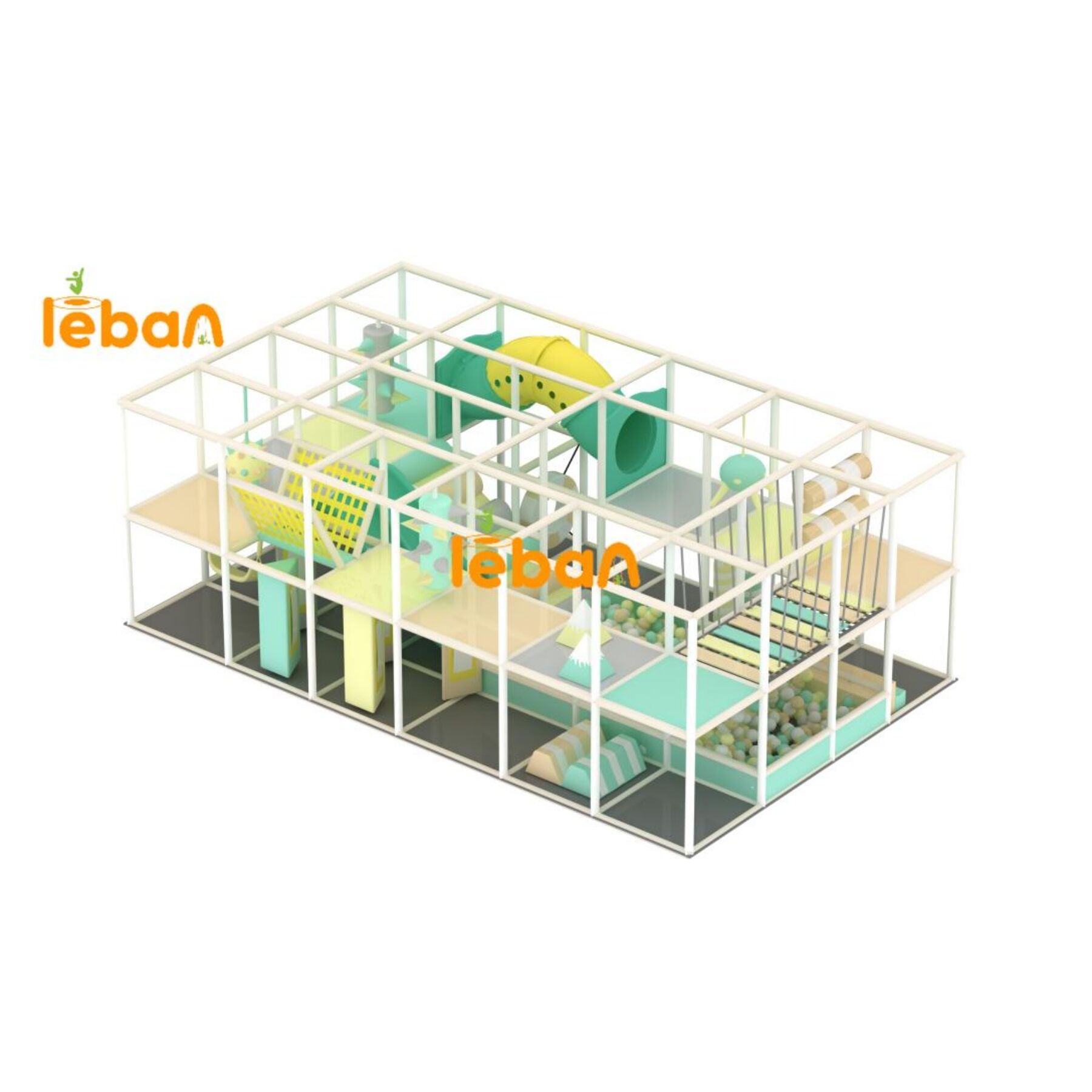 ملعب داخلي: سلالم قوس قزح وزلاقات بلاستيكية ومغامرة