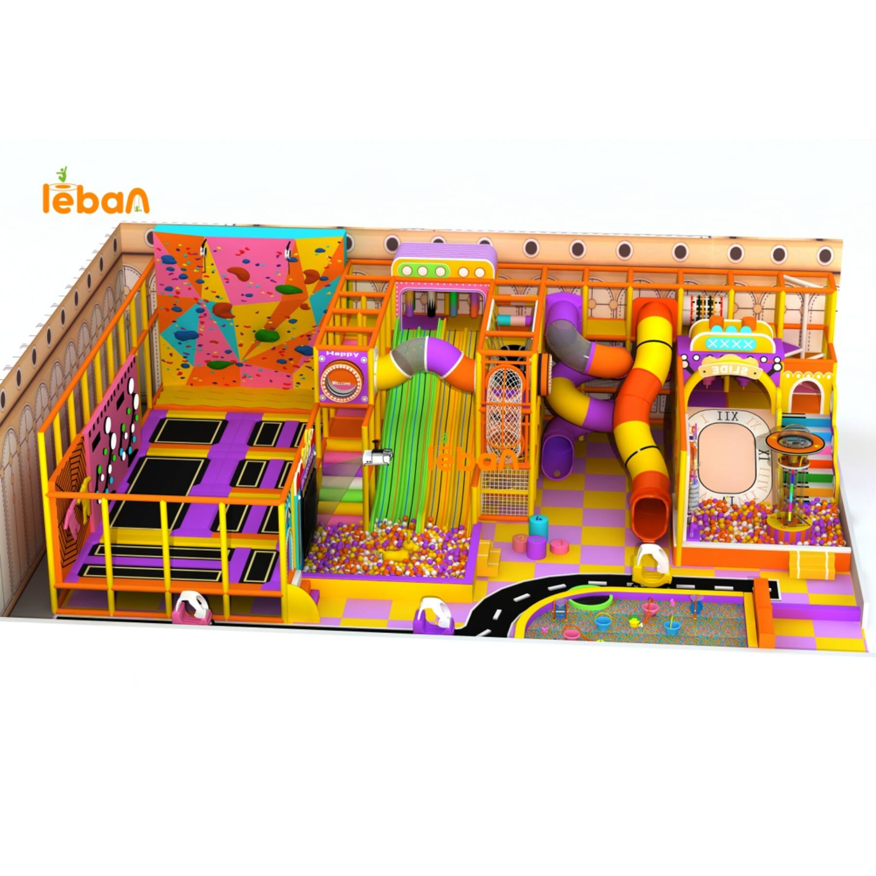 Diapositives colorées pour terrain de jeu intérieur, trampolines, jeux interactifs