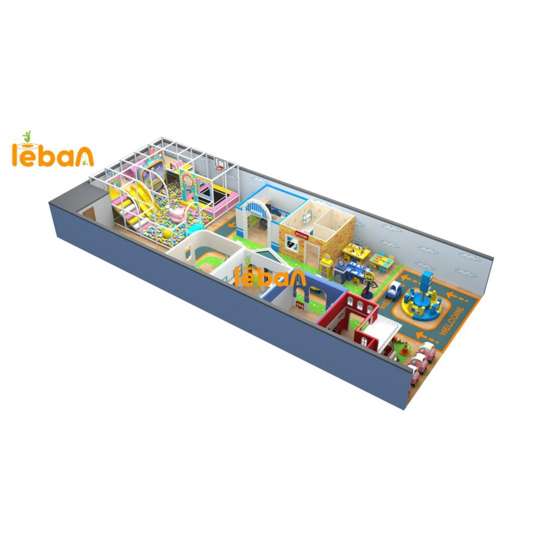 Sân chơi trong nhà: Bạt nhảy, Khu vực hóa vai, Khu sáng tạo