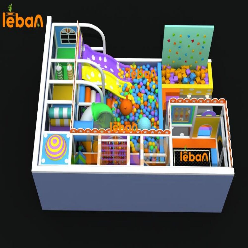 Terrain de jeux intérieur commercial dynamique : toboggans, piscine à balles et zones interactives pour enfants