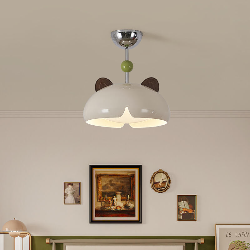 French retro cream cartoon Cat's ears ceiling lamp for bedroom children's room eye protection lamp
