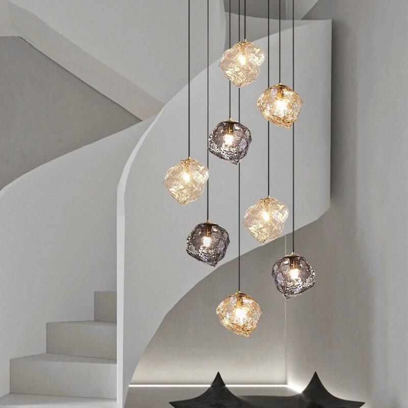 โคมแขวนสไตล์มินิมอล รูปภูเขาไฟลาวาและน้ำแข็ง สำหรับร้านอาหาร ใช้กับบันไดแบบดูเพล็กซ์