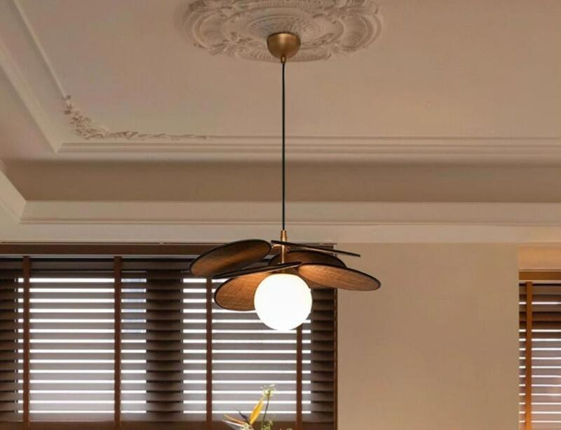 French retro rattan woven glass round ball chandelier for living room dining room bedroom