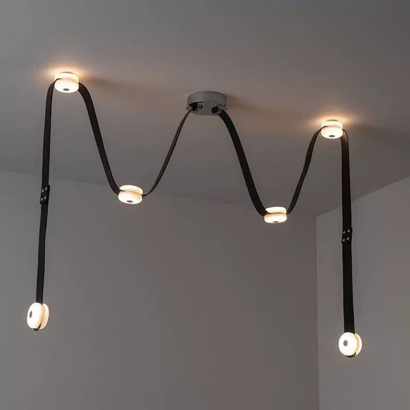 Italian Minimalist Leather Strap Pendant Light for Villa Living Room Stairway