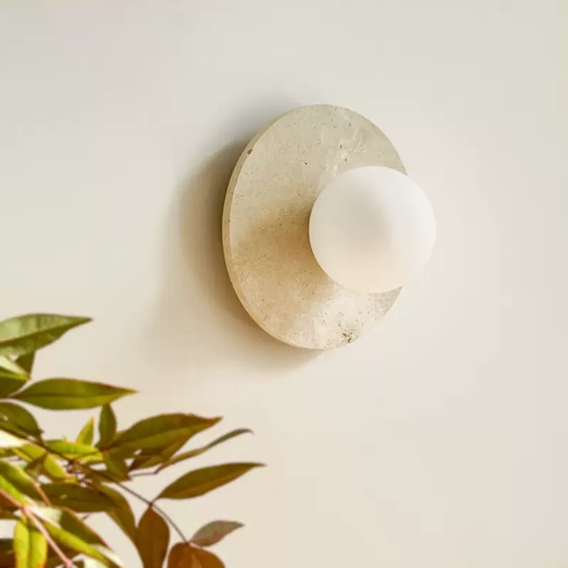 Nordic Lighting G9 LED Wabi Sabi Round Marble Travertine Wall Lamp for Bedside Living Room Hallway Hotel Restaurant