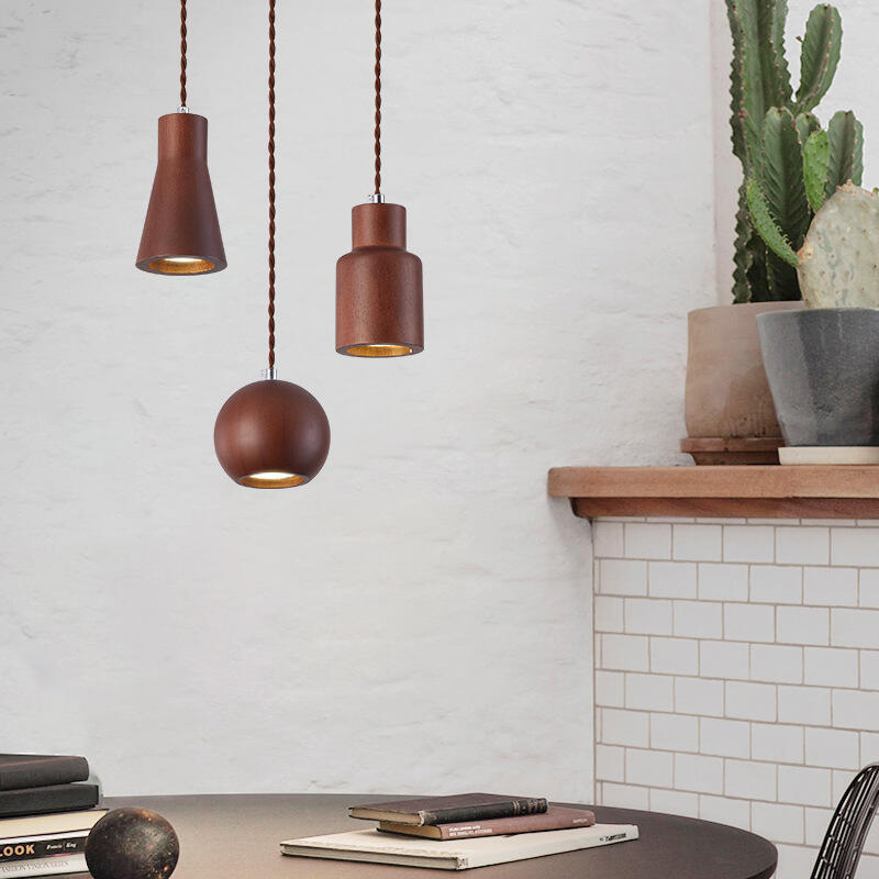 Japanese minimalist creative wooden pendant light for dining table tea room bedroom bedside