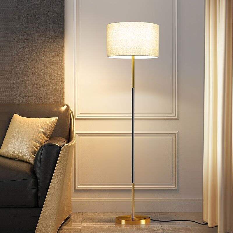 Modern Gold Black Iron Fabric Floor Lamp 3-Color Dimming Foot Switch