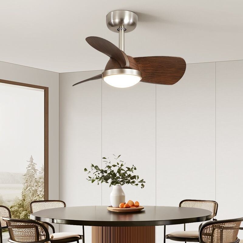 Walnut Wood Color ABS Metal LED Ceiling Fan Light Tri-Color Dimming
