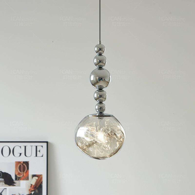 Nordic Transparent Glass Ball Silver Metal Ball Lava Decorative Pendant Light