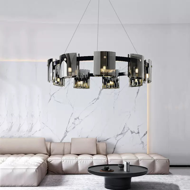 LED Amber Smoky Glass Luxury Ceiling Chandeliers Dining Table Living Bedroom Pendant Lamps