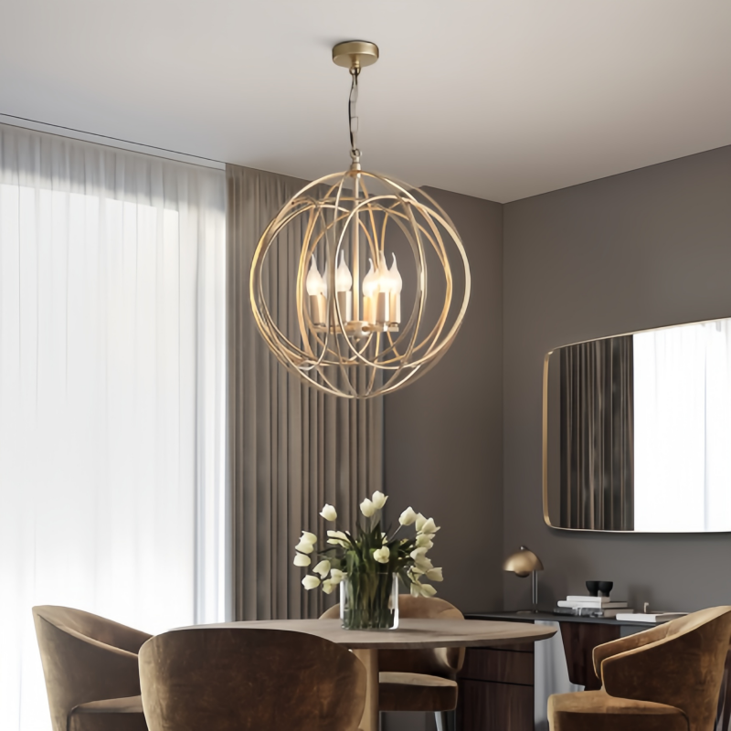 Nordic Restaurant Iron Cage Chandelier Villa Aisle Foyer Luminaire Simplicity American Metal Pendant Lamp